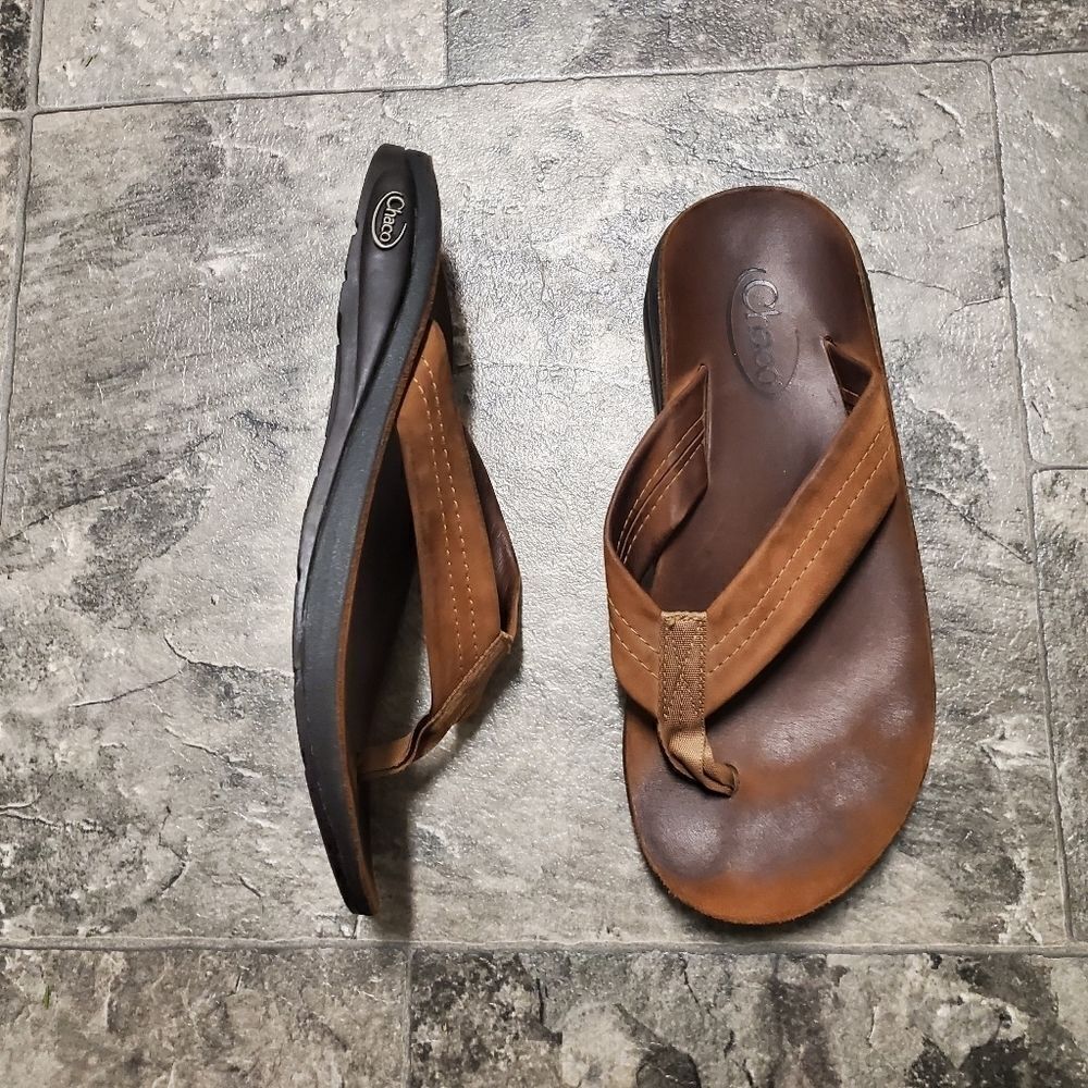 Chaco Classic Brown Leather Flip Flop Thong Sandals Men's 8‎
